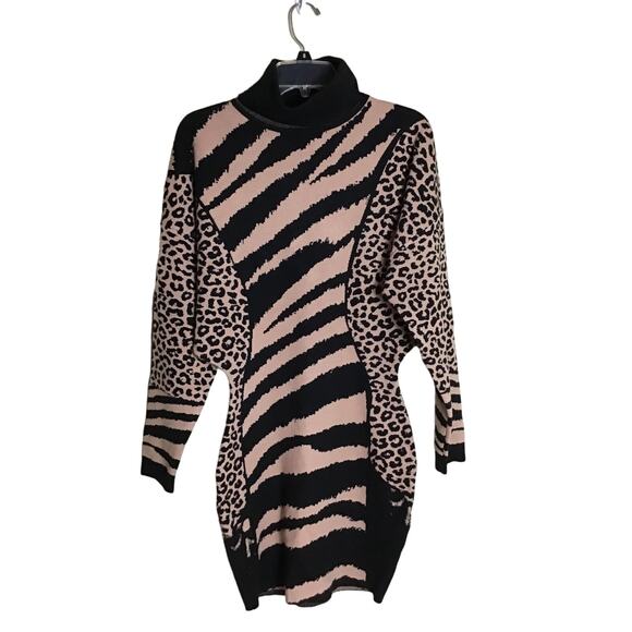 Rehab Lab Women Lrg Animal Print body con Knit Mini  Cowl Neck Dolman SL EUC p - Picture 1 of 10